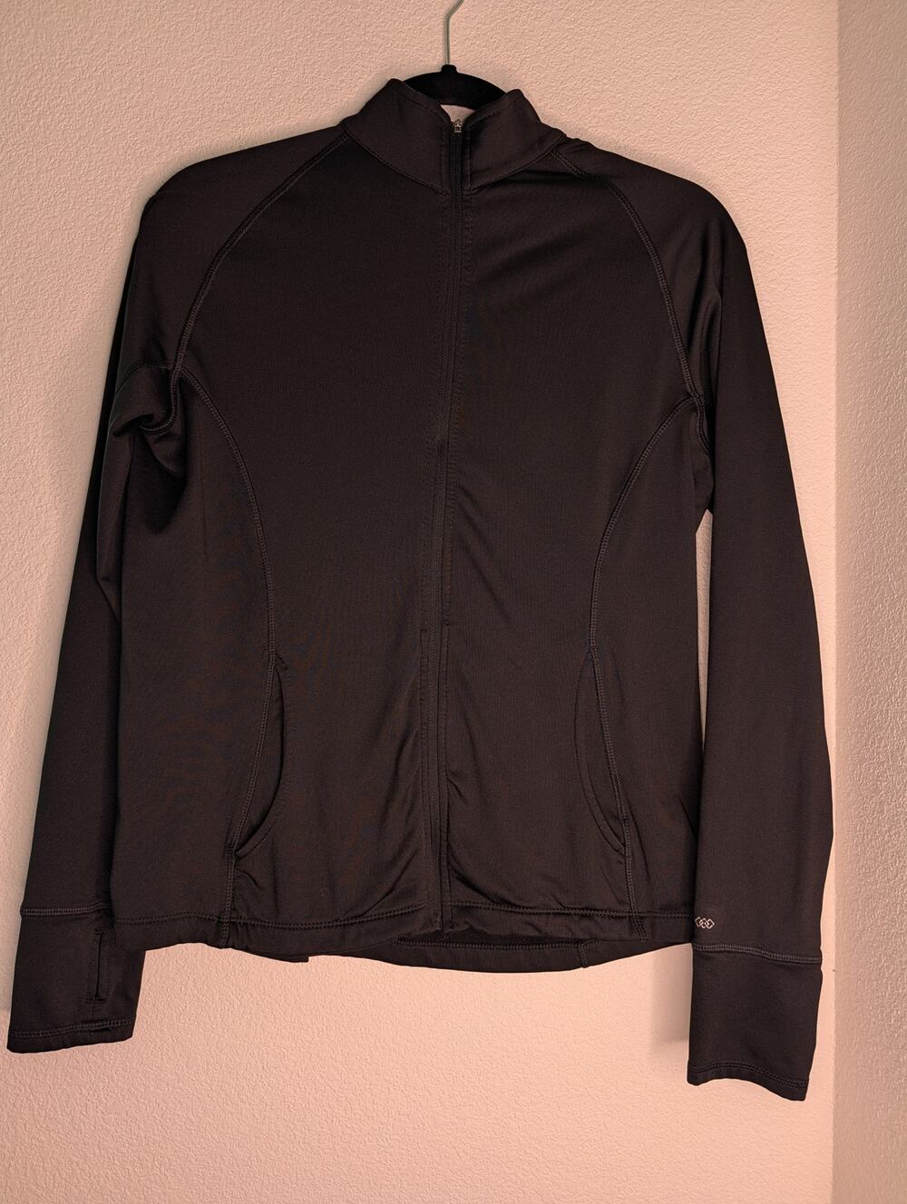 LEG3ND Women's Black Zip Up Athletic Jacket Thumbholes S Athleisure Yoga **READ